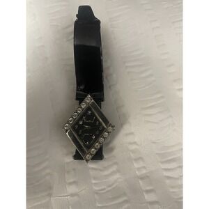 Pierre Nicol Womens Diamond Shape Rhinestone Silver Quartz Watch Leather Strap